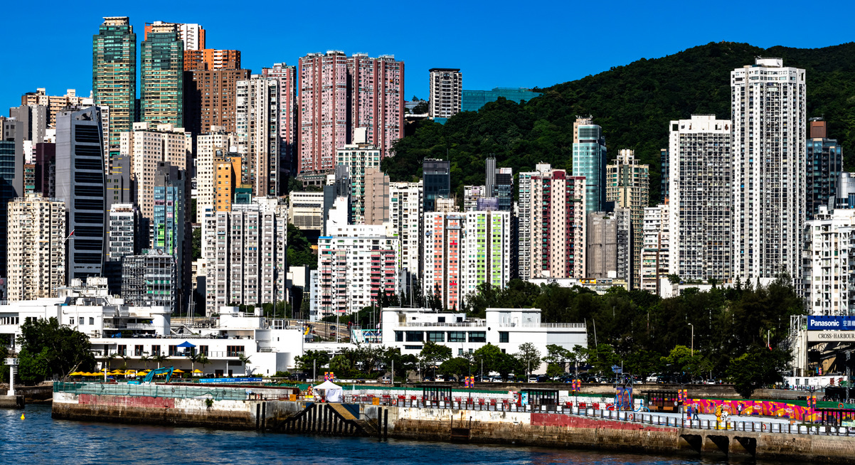 CIUDAD CON ARBOLES FRENTE AL MAR